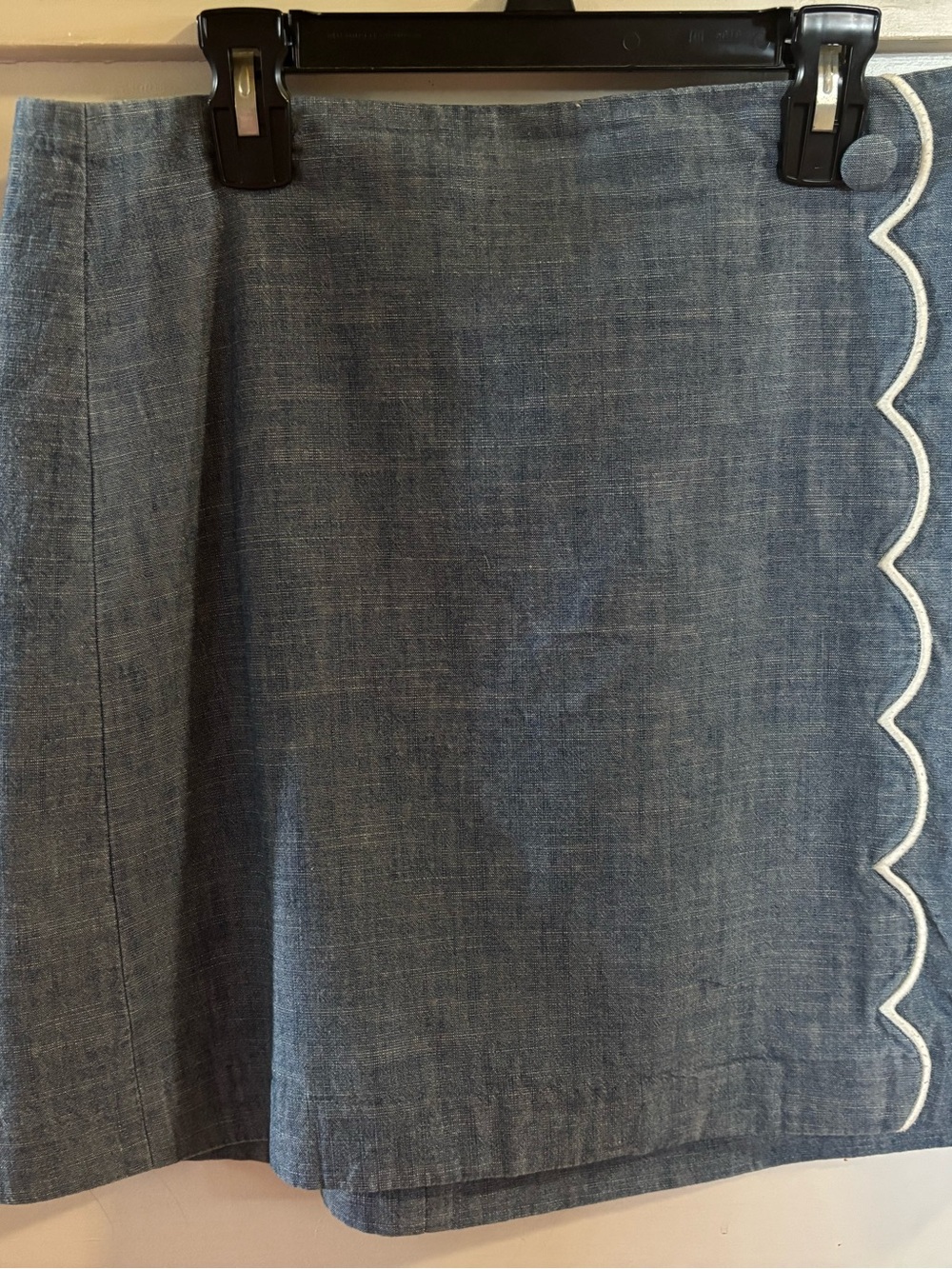 J. Crew Chambray Mini Skirt with White Scalloped Trim